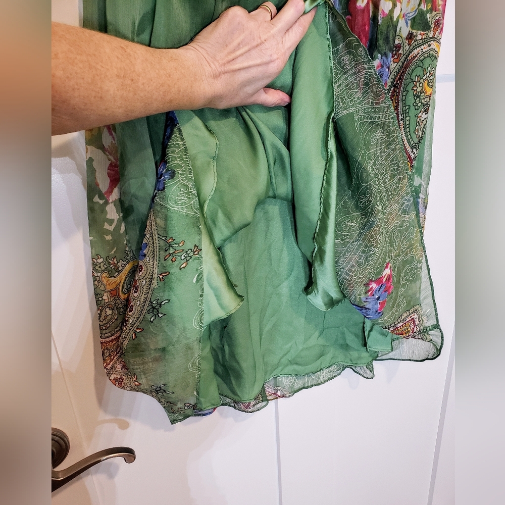 Soft Surroundings Maxi Skirt Pleated Green Floral Paisley Satiny Lined Size PXS - Picture 5 of 10